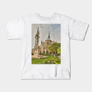 Notre Dame .. Garden Fountain view Kids T-Shirt